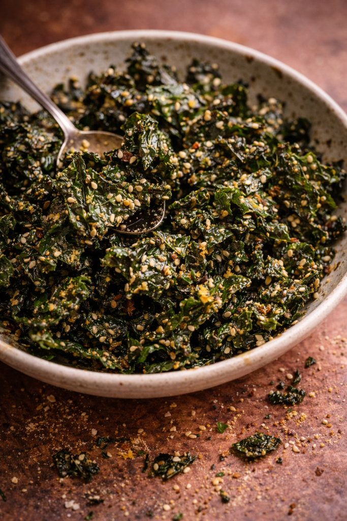 Lemony Shredded Kale Chips with White Sesame Seeds Lemony Shredded Kale Chips with White Sesame Seeds